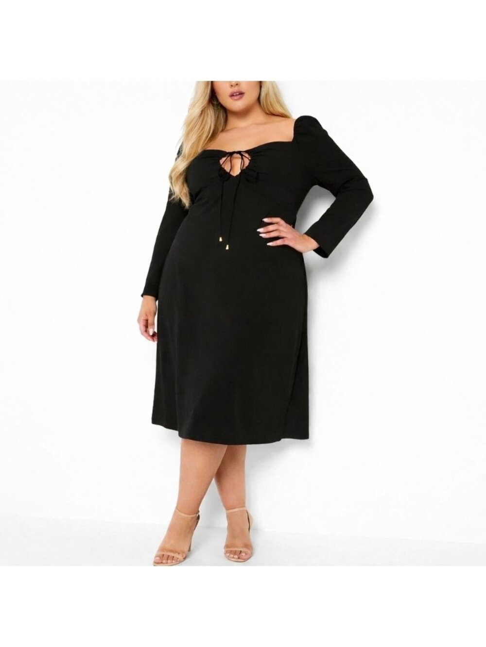 Addition Elle Black Midi Dress Long Sleeve Stretchy Ponte Knit Sweetheart New 2X